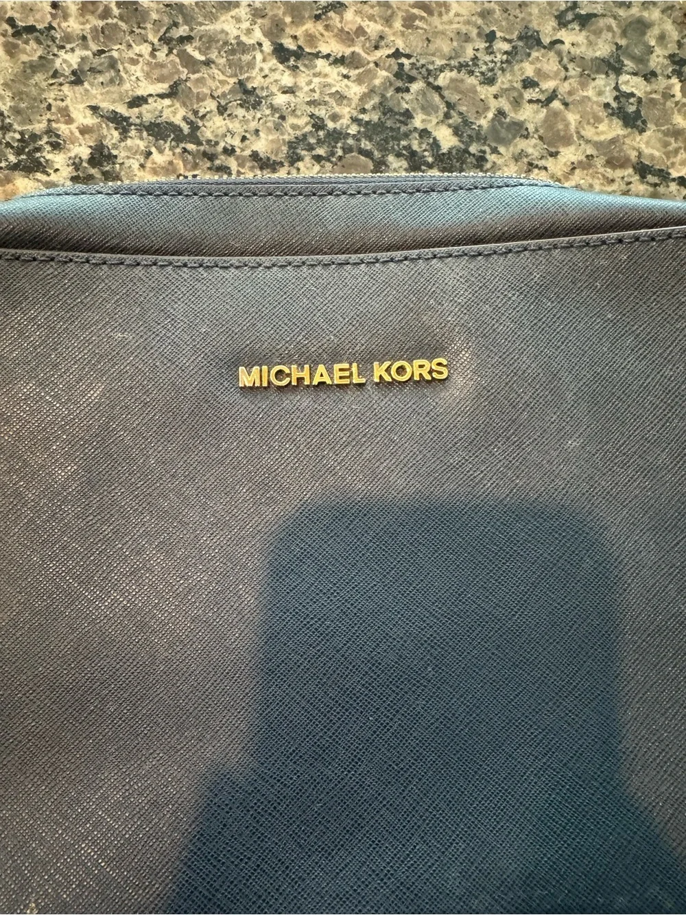 Michael Kors Jet Set East West Crossbody Bag Navy Saffiano Leather Gold hardware